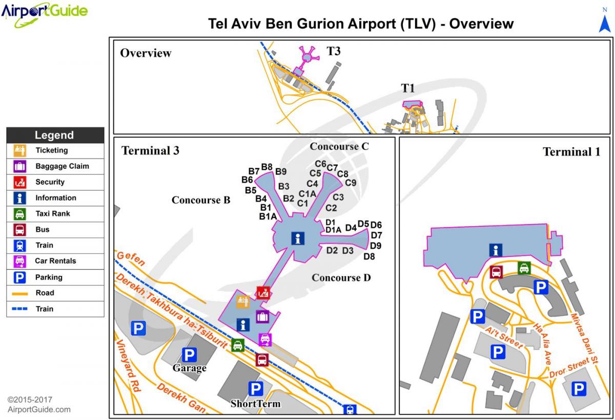 ben gurion internasjonale lufthavn, terminal 1 kart