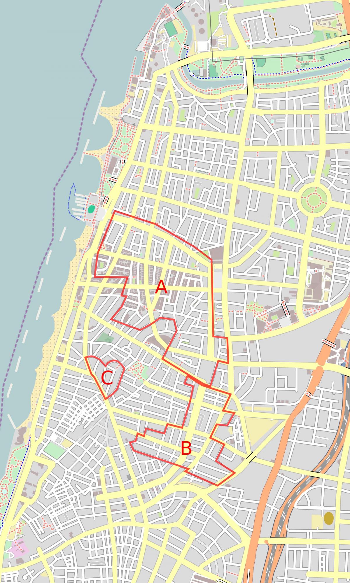 kart over hvite byen Tel Aviv