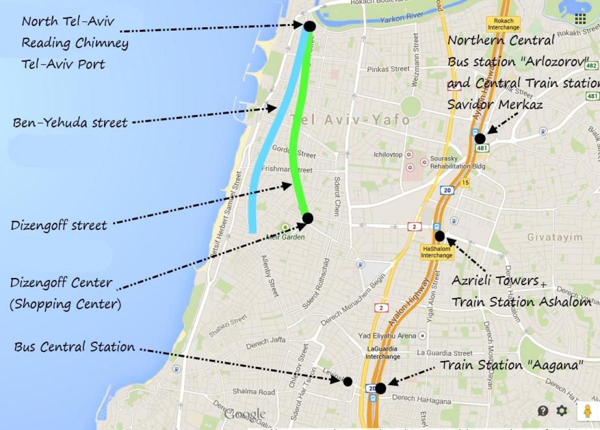 kart over Tel Aviv offentlig transport