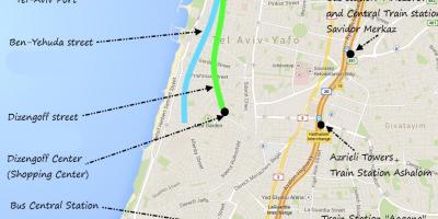 Kart over Tel Aviv offentlig transport